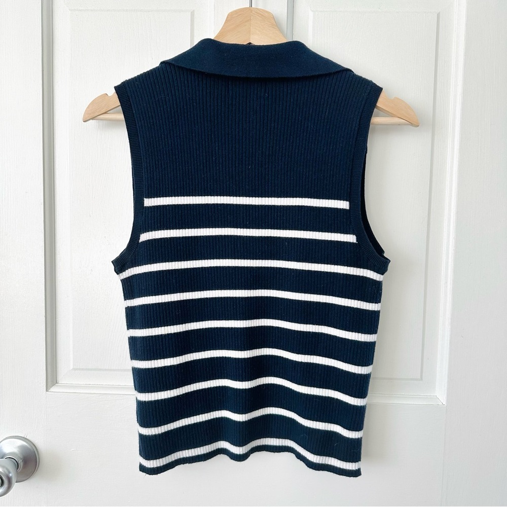 Old Navy Sleeveless Rib-Knit Striped Cropped Polo Collared Top Navy White Size L - Picture 5 of 12